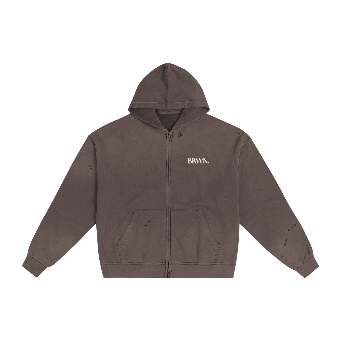 BRWN. Hand-Frayed Sunfade Zip Hoodie
