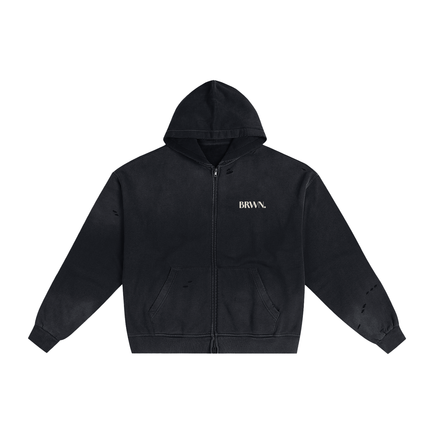 BRWN. Hand-Frayed Sunfade Zip Hoodie