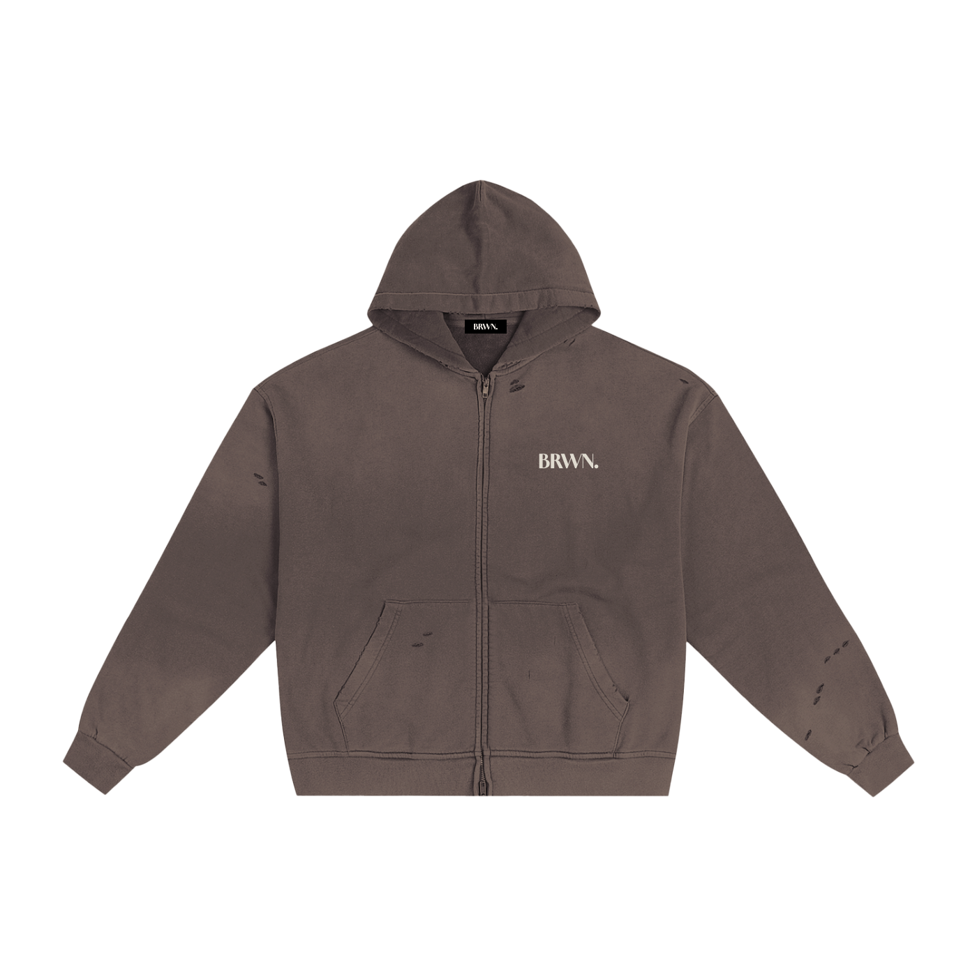 BRWN. Hand-Frayed Sunfade Zip Hoodie