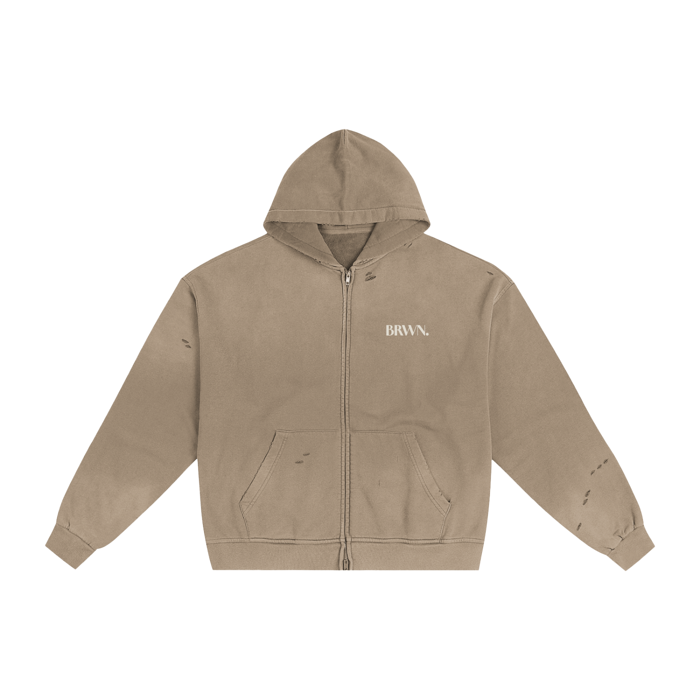 BRWN. Hand-Frayed Sunfade Zip Hoodie