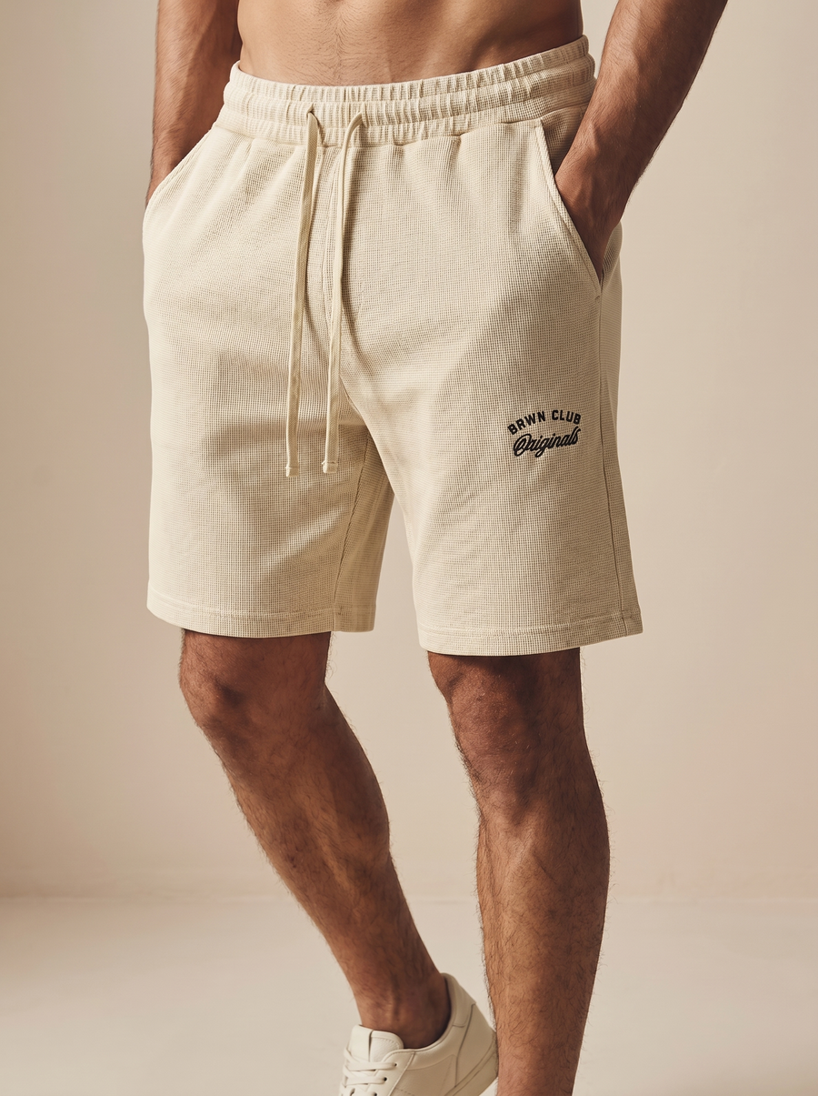 Originals Mineral Wash Waffle Knit Shorts — detail shot, Mineral Stone