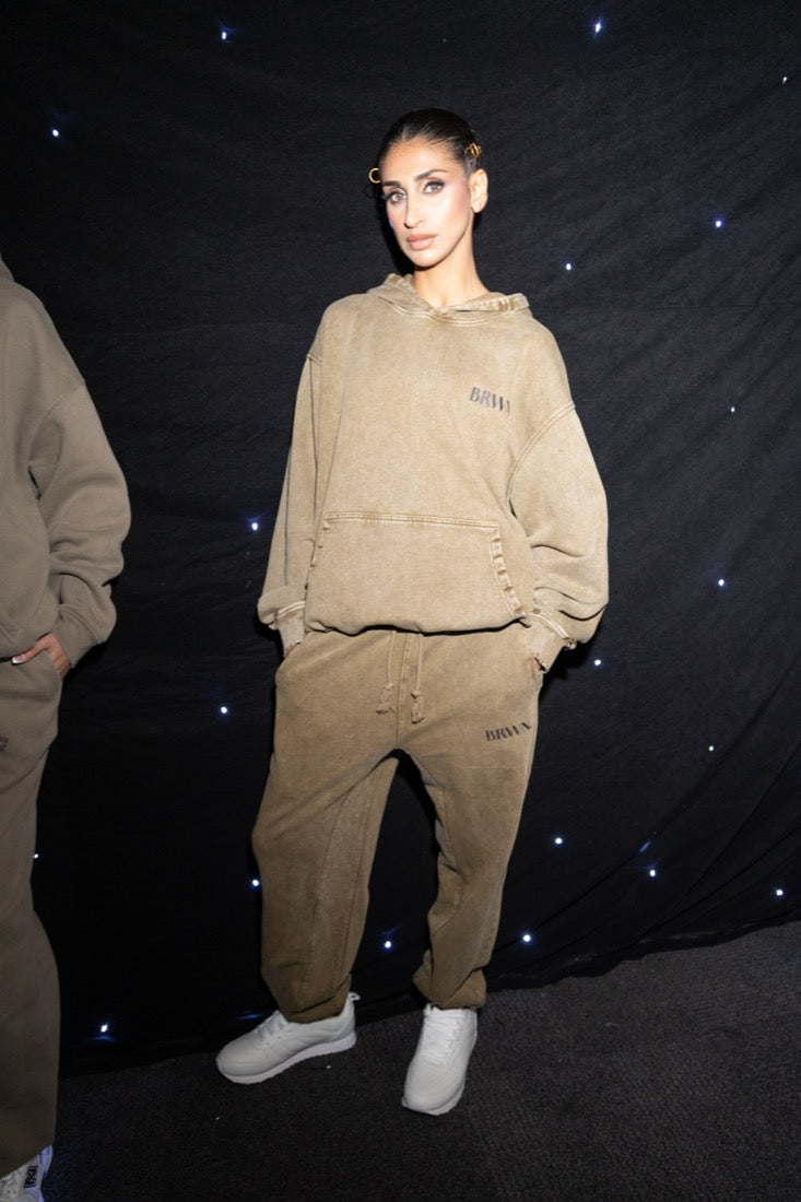 BRWN CLUB runway Look 06 The Washed Olive Set washed hoodie and joggers