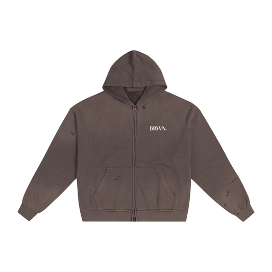 BRWN. Hand-Frayed Sunfade Zip Hoodie