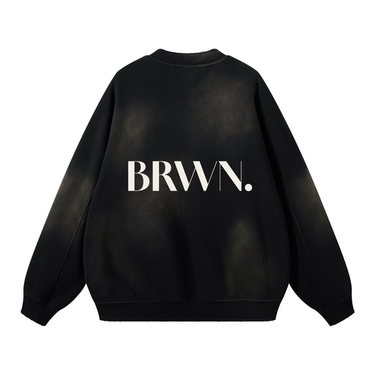 BRWN Round Neck Washed Distressed Ombre Heavyweight Sweatshirt(440GSM)