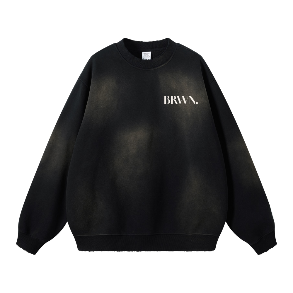 BRWN Round Neck Washed Distressed Ombre Heavyweight Sweatshirt(440GSM)