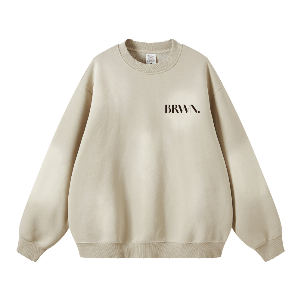 BRWN Round Neck Washed Distressed Ombre Heavyweight Sweatshirt(440GSM)