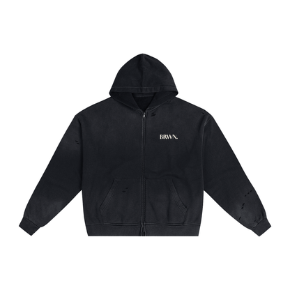 BRWN. Hand-Frayed Sunfade Zip Hoodie