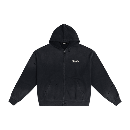 BRWN. Hand-Frayed Sunfade Zip Hoodie