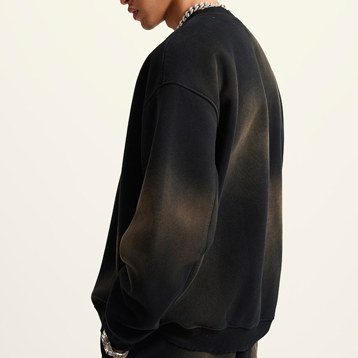 BRWN Round Neck Washed Distressed Ombre Heavyweight Sweatshirt(440GSM)
