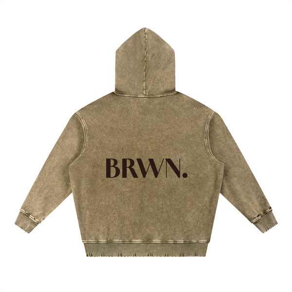 BRWN Runway Distressed Hoodie in Washed Brown