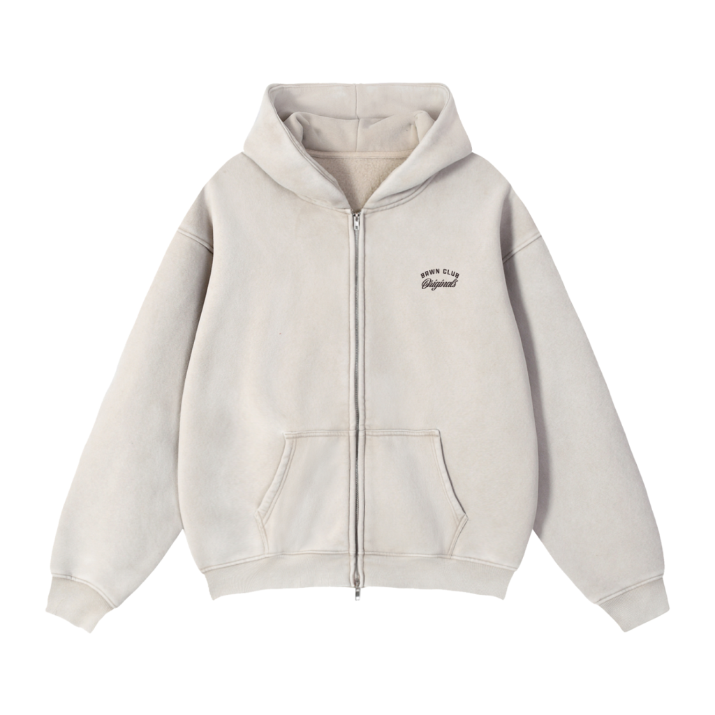 Originals Zip-Through Boxy Fleece Hoodie — product mockup, Stone Beige
