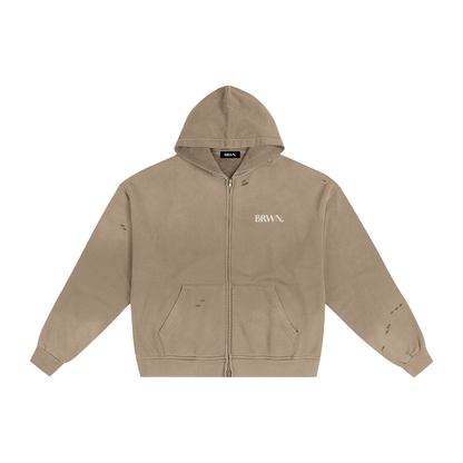 BRWN. Hand-Frayed Sunfade Zip Hoodie