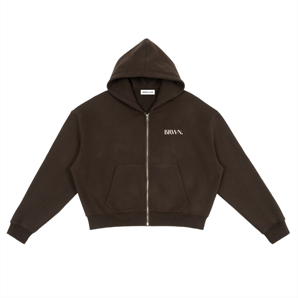 BRWN Runway Boxy Zip Hoodie in Espresso
