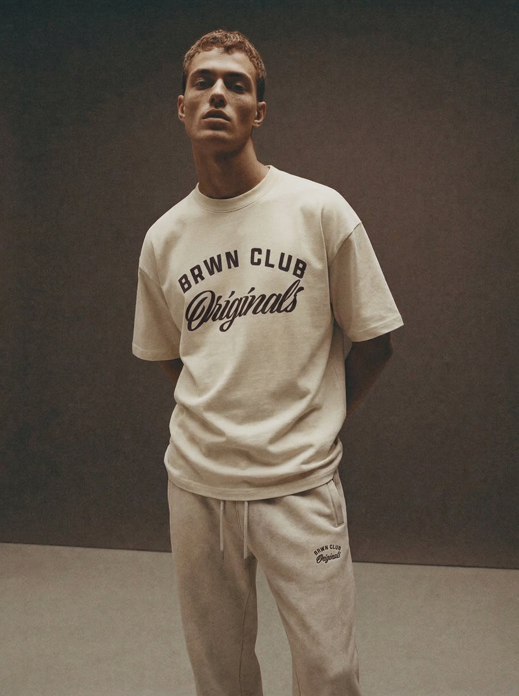Originals Boxy Oversized T-Shirt — styled with joggers, moody editorial