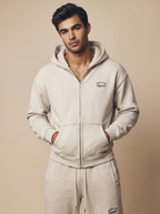 Originals Zip-Through Boxy Fleece Hoodie — front close-up, Stone Beige