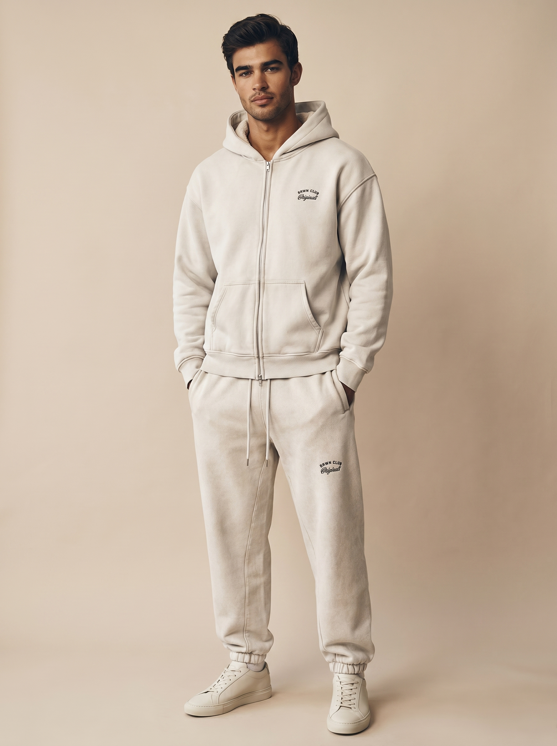 Originals Zip-Through Boxy Fleece Hoodie — full body with matching joggers
