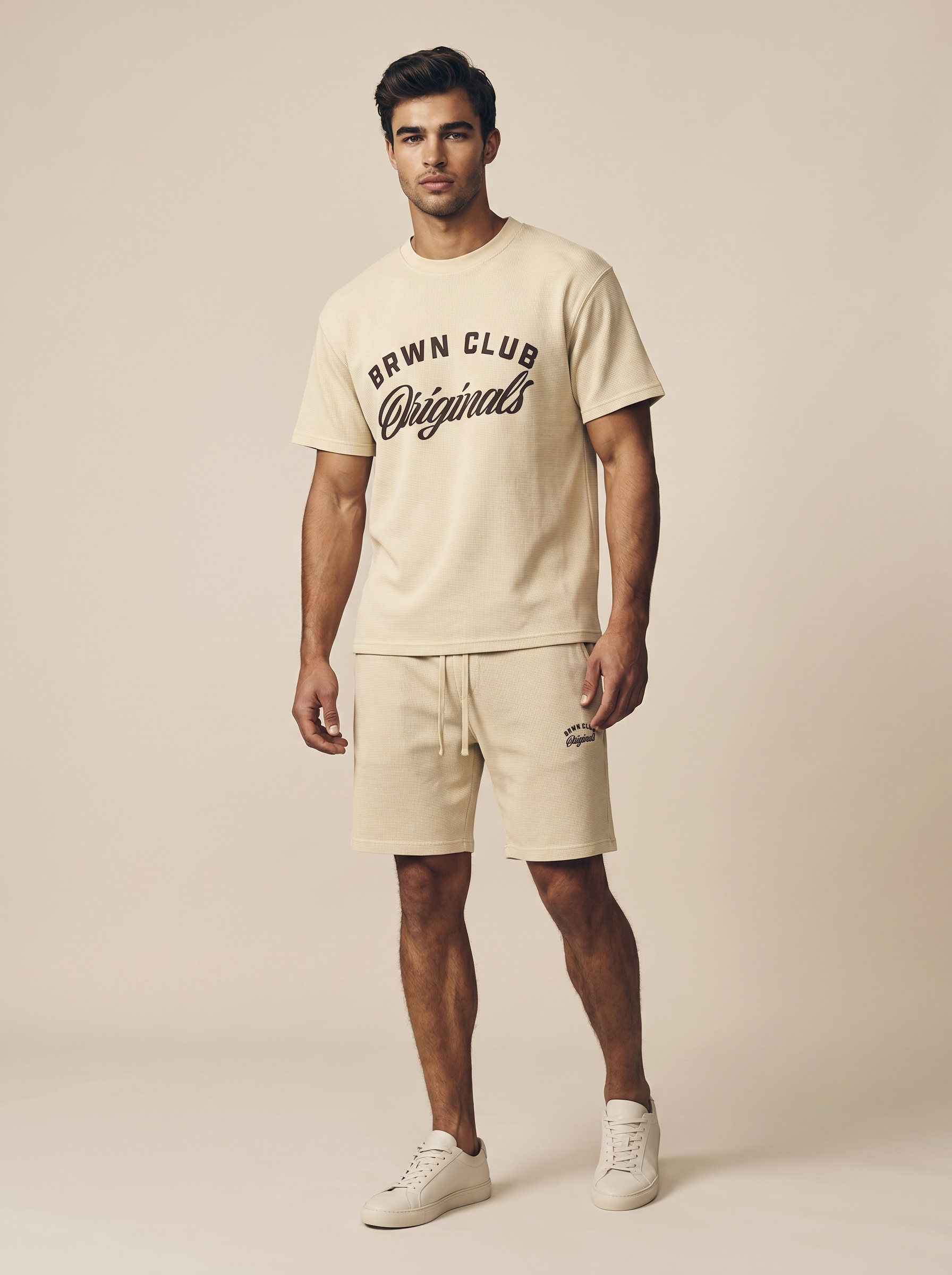 Originals Mineral Wash Waffle Knit T-Shirt — full body worn with shorts