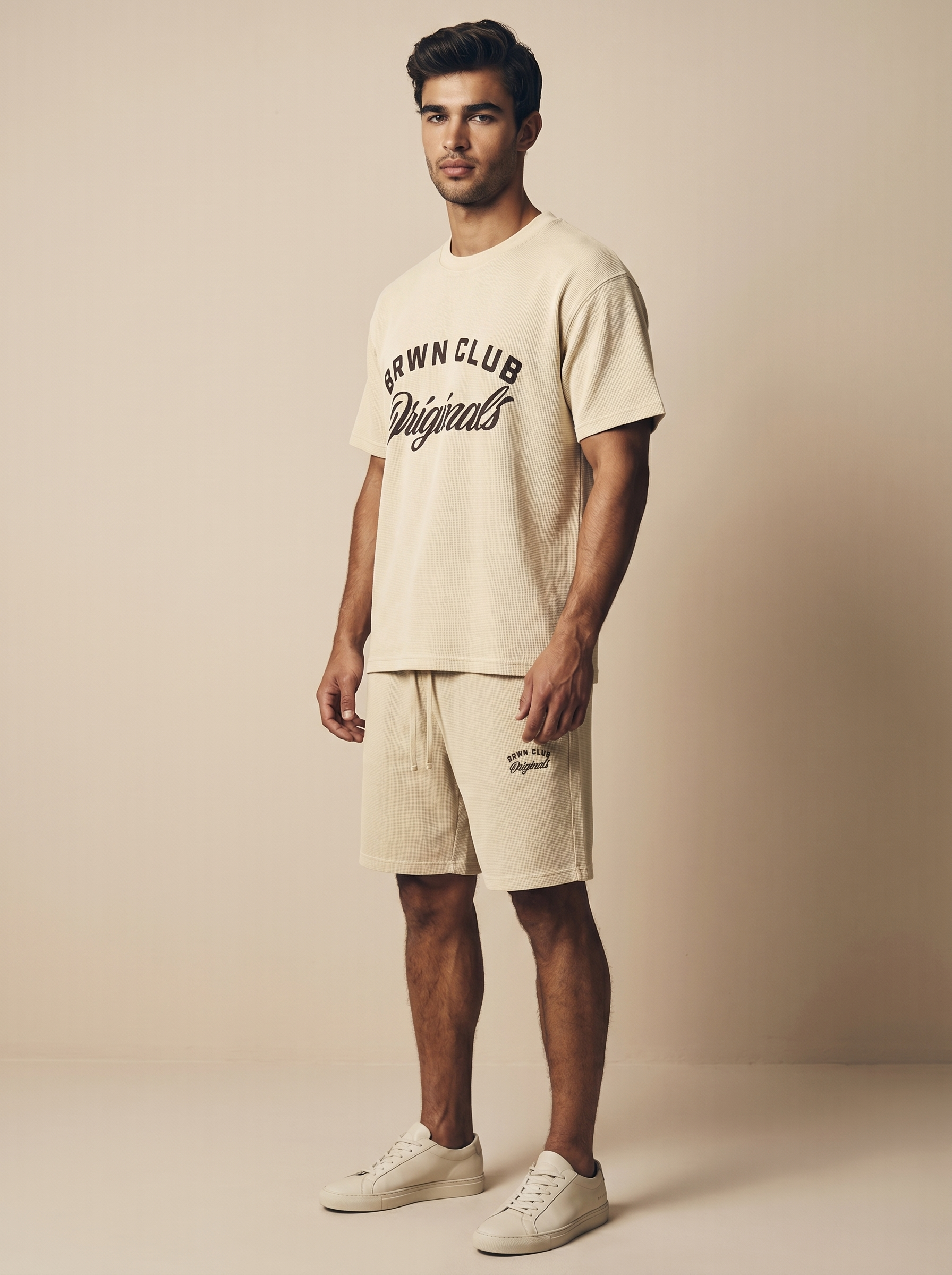 Originals Mineral Wash Waffle Knit Shorts — worn with tee, full look