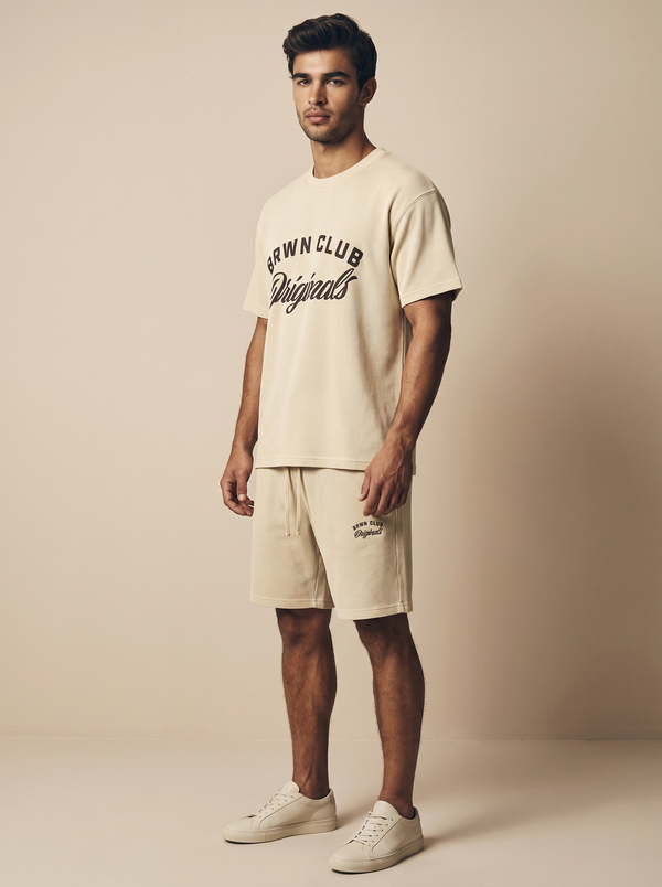 Originals Mineral Wash Waffle Knit Shorts — worn with tee, full look