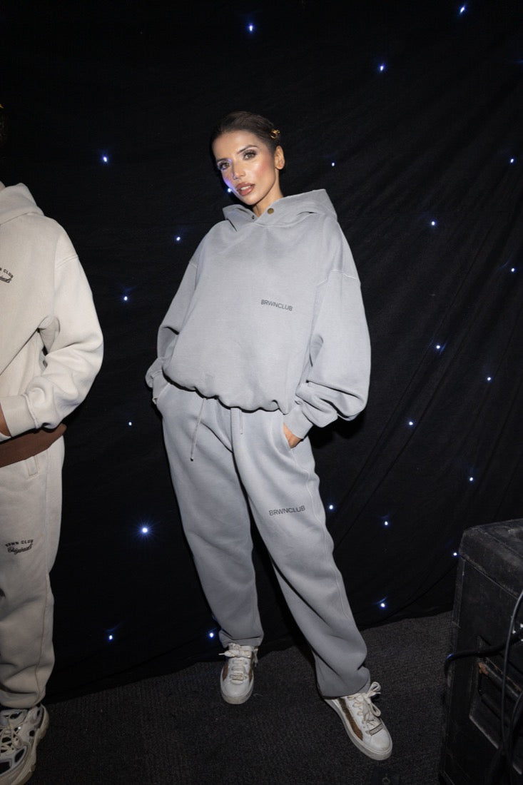 BRWN CLUB runway Look 04 The Mist Club Set grey hoodie and sweatpants